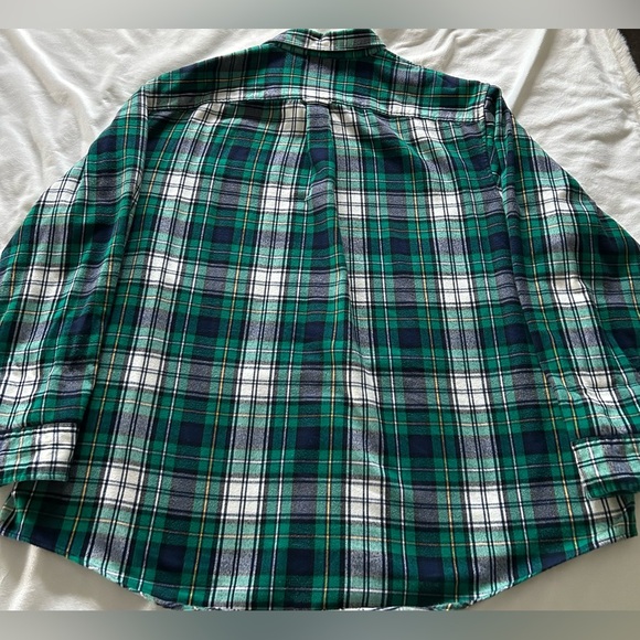 Lands End Shirt Mens 3XLT Green and Blue Plaid Flannel Button Up - Picture 2 of 8